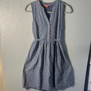 ModCloth Blue Sleeveless Button Front Fit &‎ Flare Cotton Dress